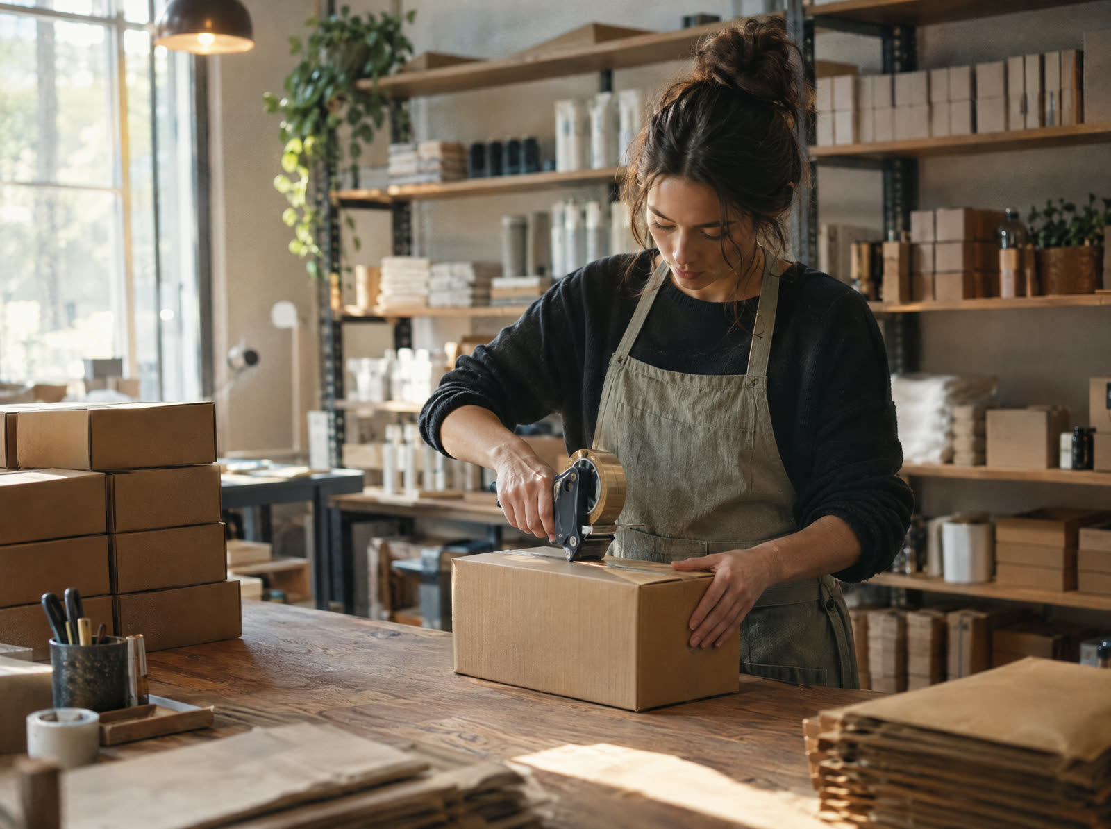 Packed orders on a fulfilment bench